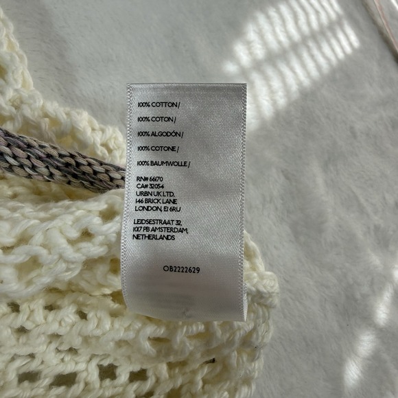 NWT Free People Hidden Tropics Sweater Ivory Purple Trim Open Knit Sz MD Boho - Picture 11 of 13